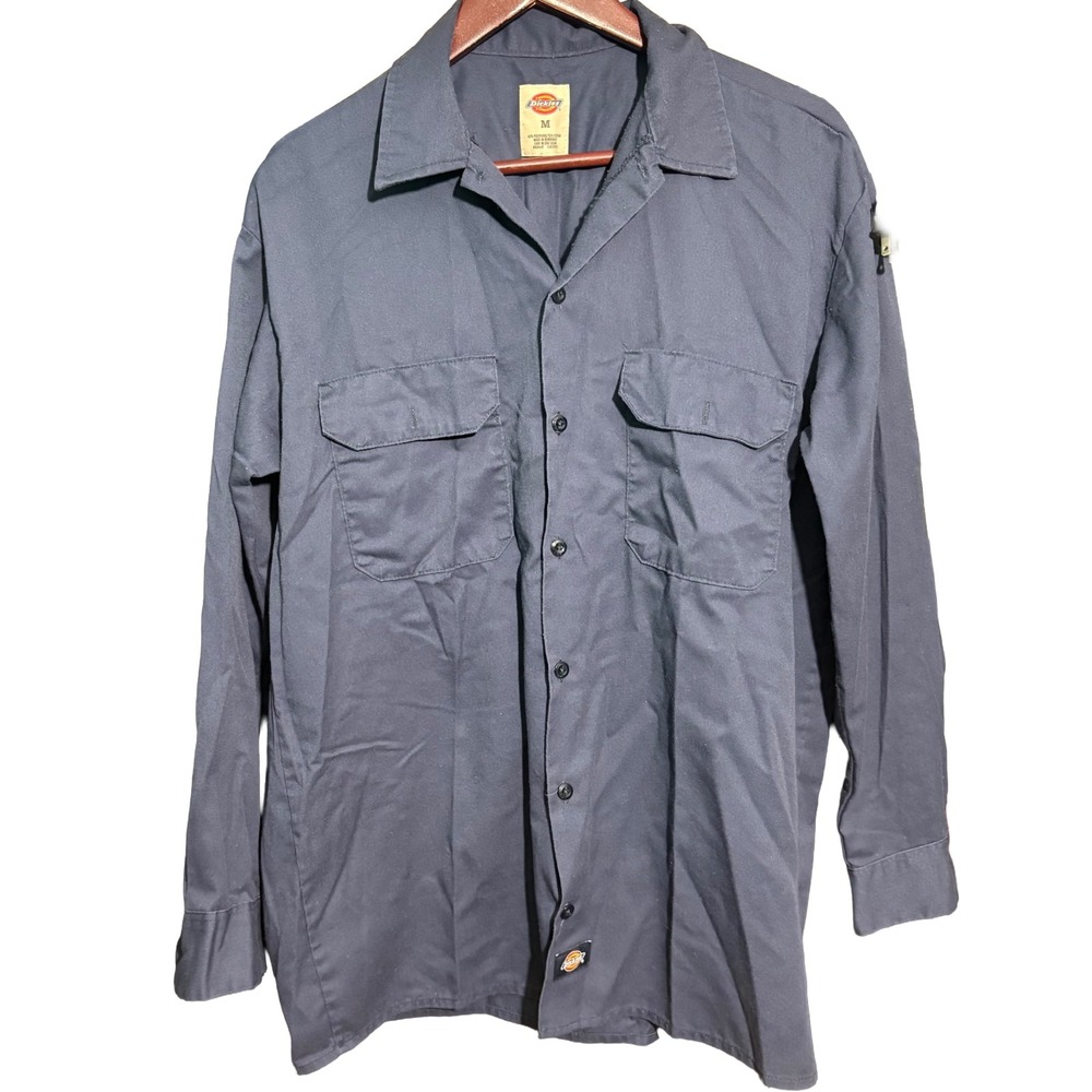 Dickies Shirt Mens Medium Blue Long Sleeve Button Down Work Wear Mechanic